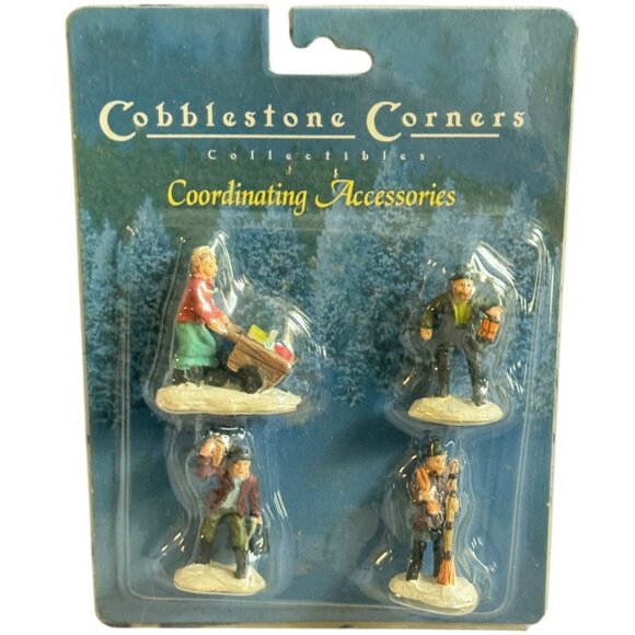 Cobblestone Corners Miniature 4-Piece Christmas Village Accessories - Picture 1 of 7